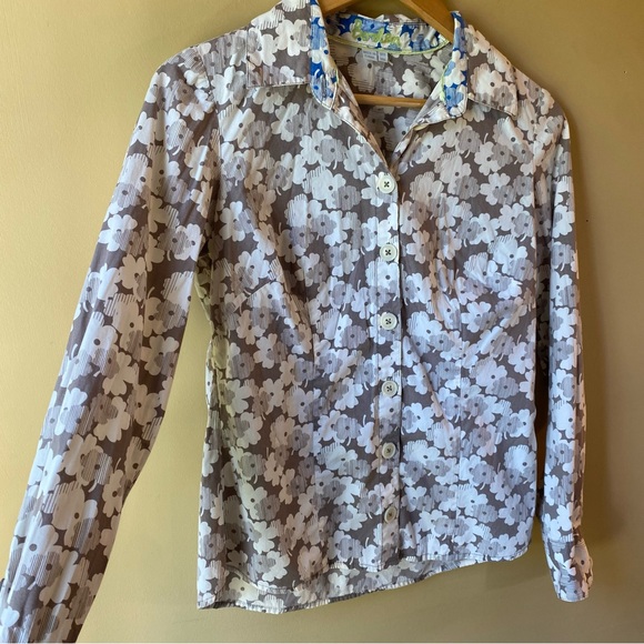 Boden Gray Floral Button-Down Shirt Cotton Collared Long Sleeve US Women Size 6 - Picture 5 of 14